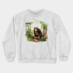 Cute Chimpanzee In Jungle Crewneck Sweatshirt